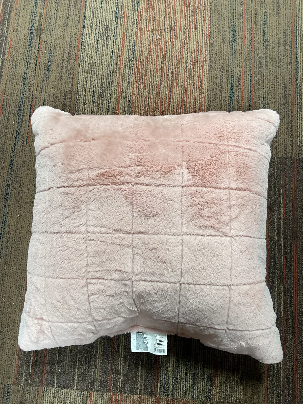 Oversized Pieced Faux Fur Square Throw Pillow Light Pink 1