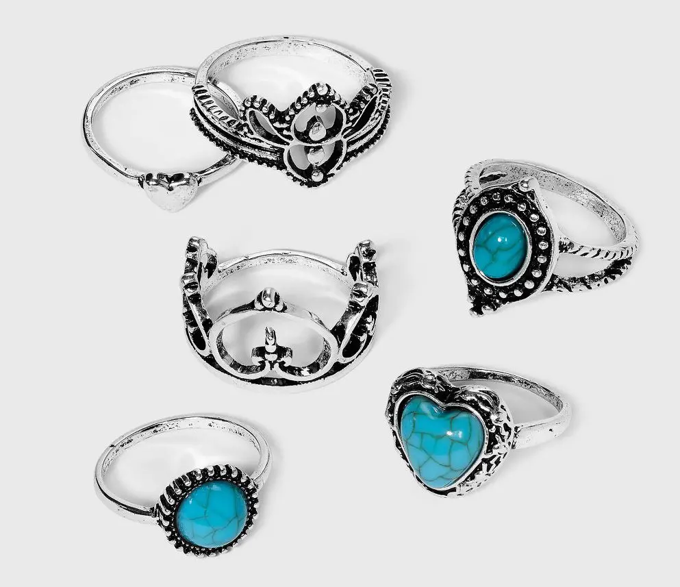 Heart Turquoise Ring - Set 6 Pc 1