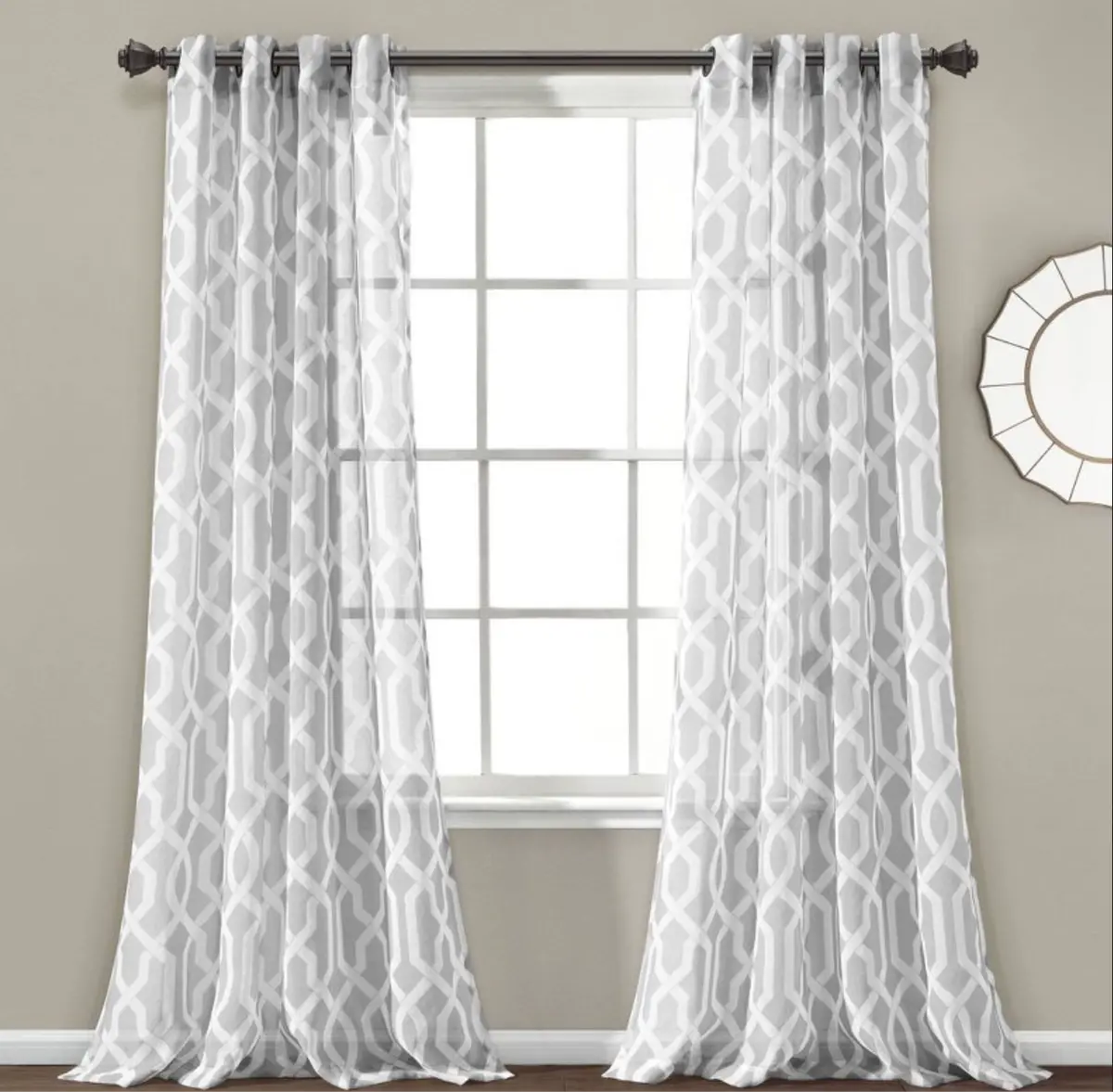 2Pk 52"X84" Sheer Edward Trellis Curtainpanels Gray 1