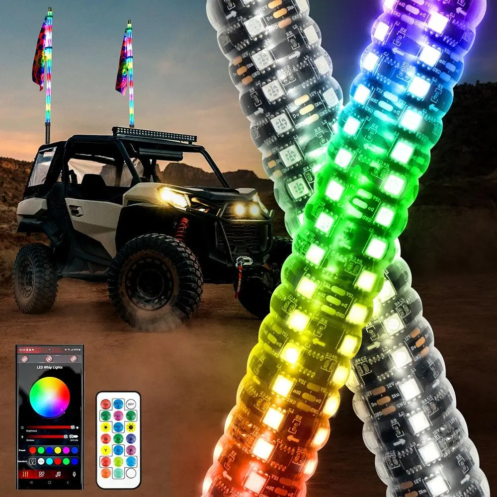 New 3.8Ft Led Rgb Whip Lights With Turn Signal & Brake Light, Bluetooth App/ Remote Control 1