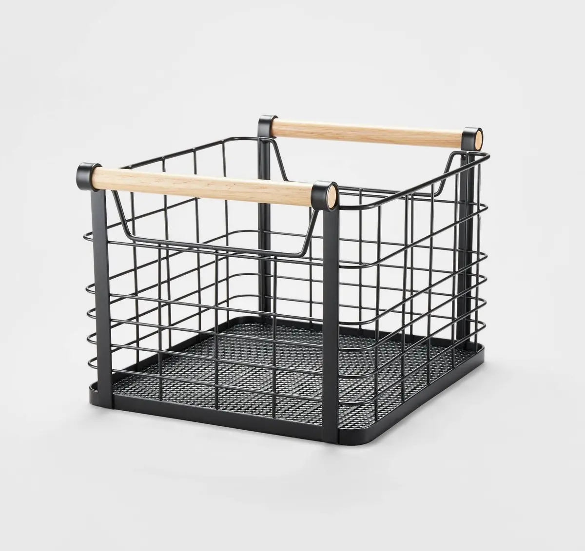 Small Wire Natural Wood Handles Milk Crate Black 1