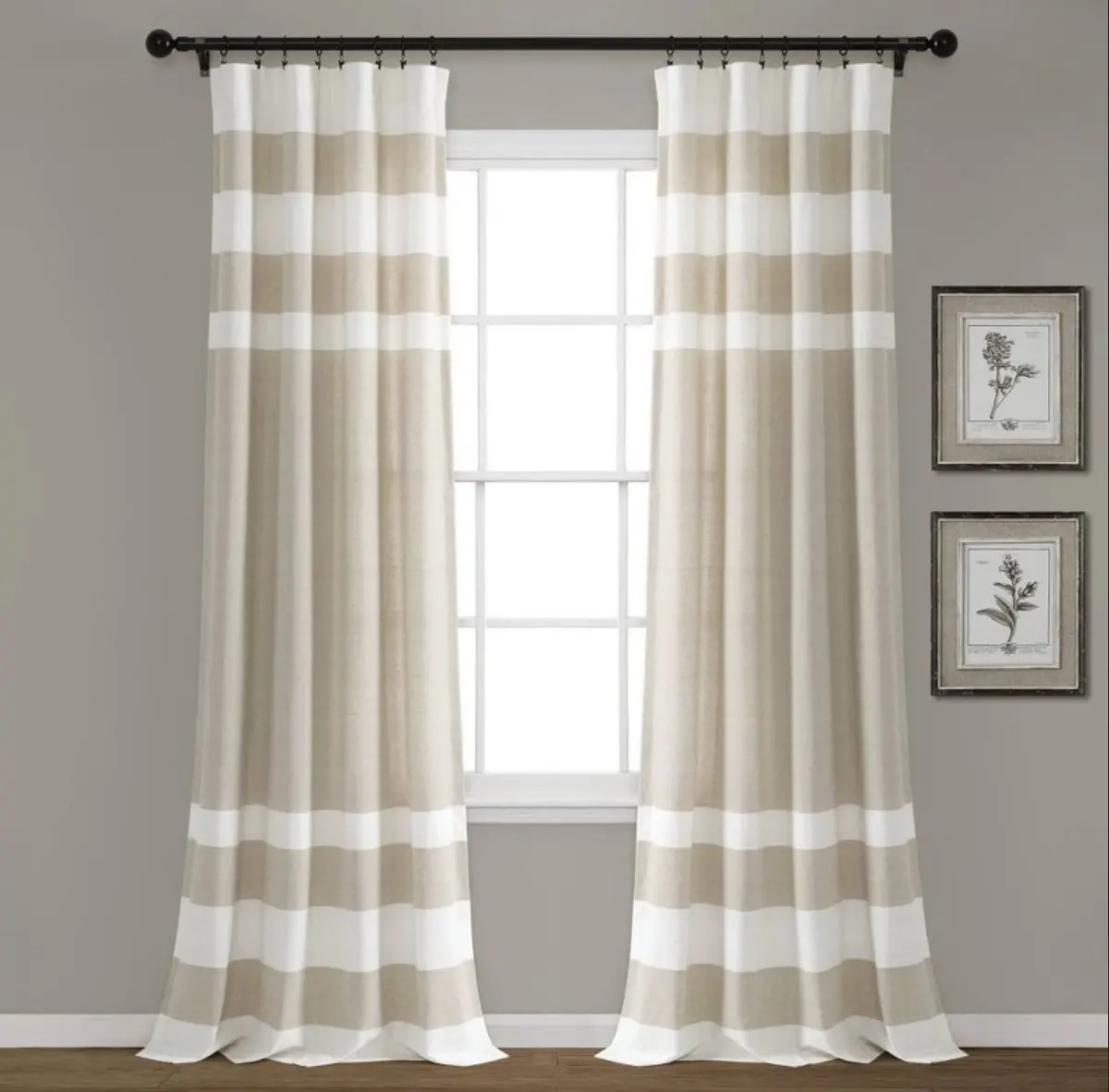 Set Of 2 84"X40" Coastal Cape Cod Stripe Yarn Dyed Cotton Light Filtering Window Curtain Panels Taupe/White 1