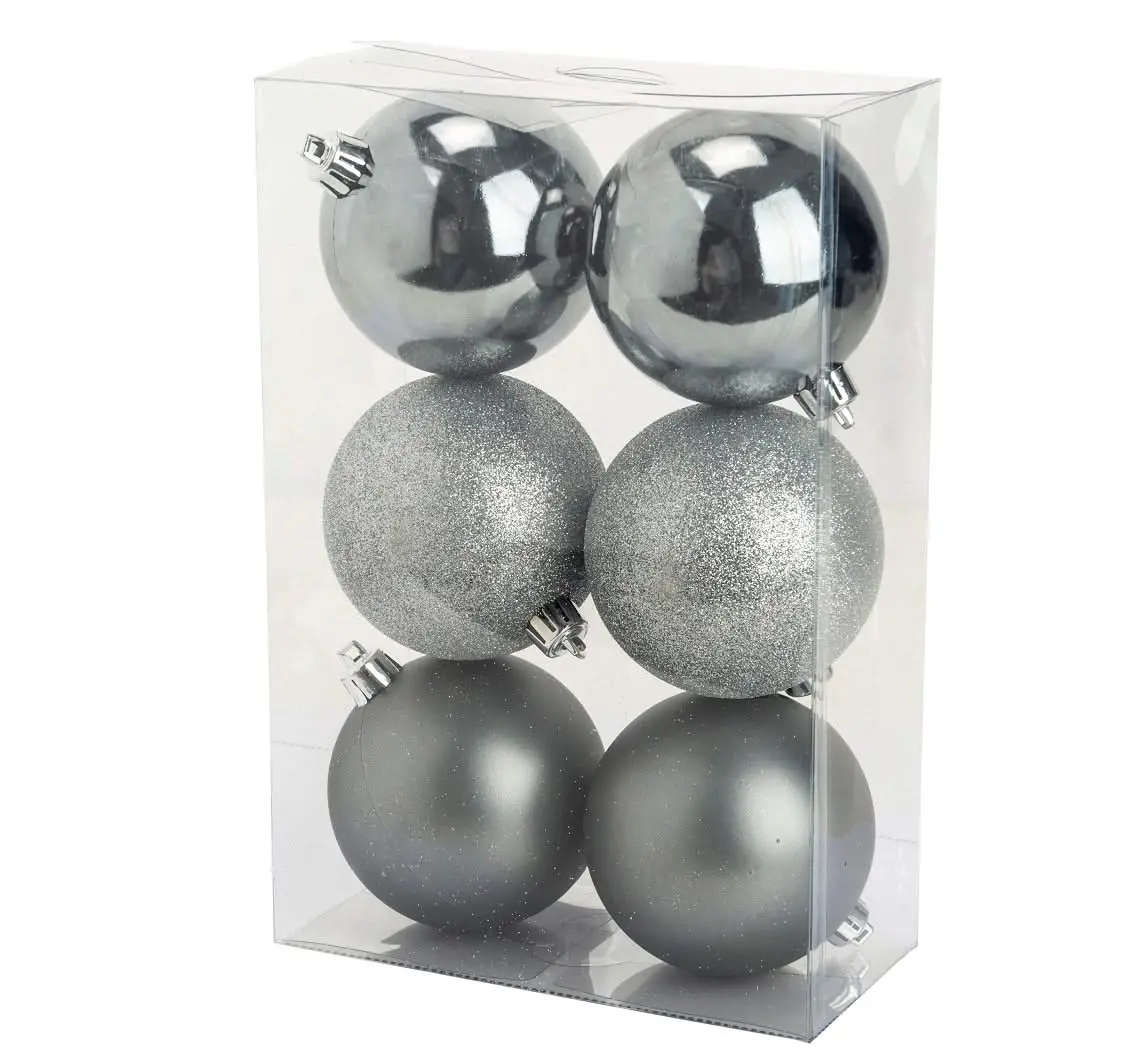 Cosy @Home Kerstballen Zilver Donker Ø 8 Cm - 6 Stuks 1