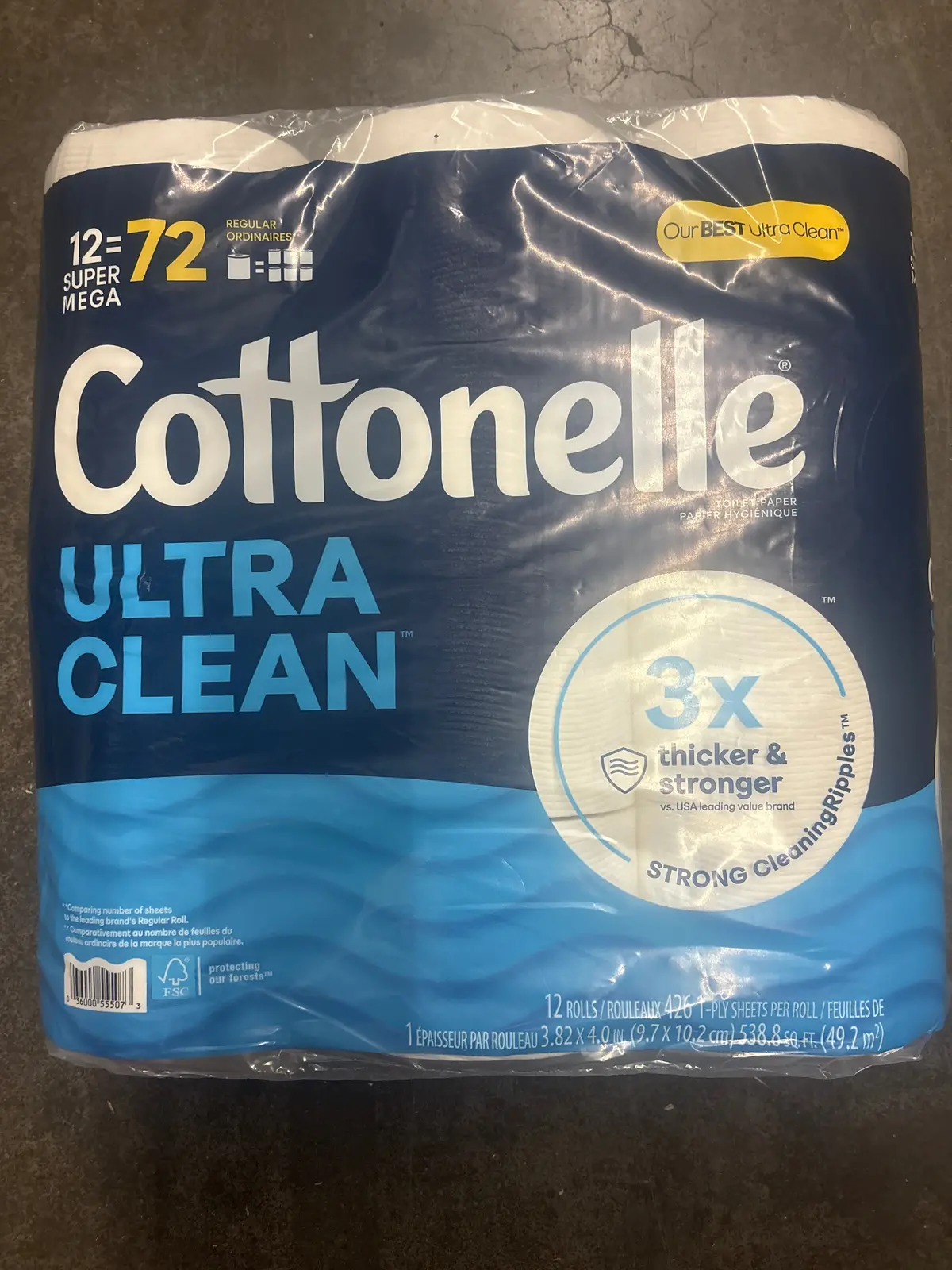 Cottonelle Ultra Clean 12 Super Mega Rolls Toilet Paper Package 1