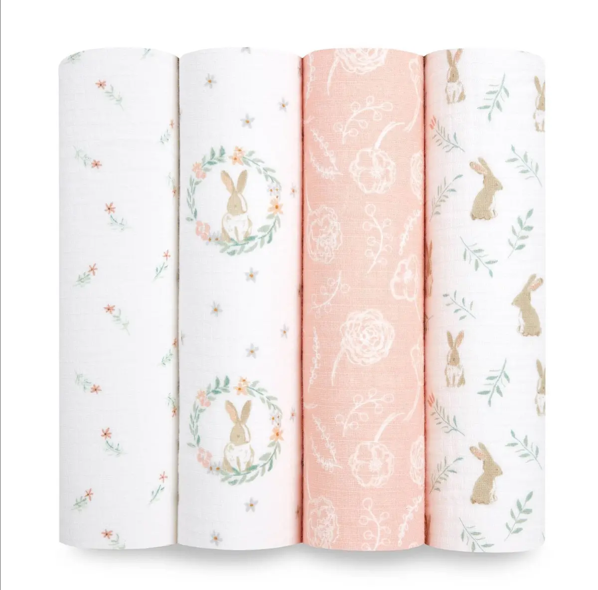 Aden+Anais Essentials 100% Cotton Swaddles - Blushing
Bunnies - 4Pk 1
