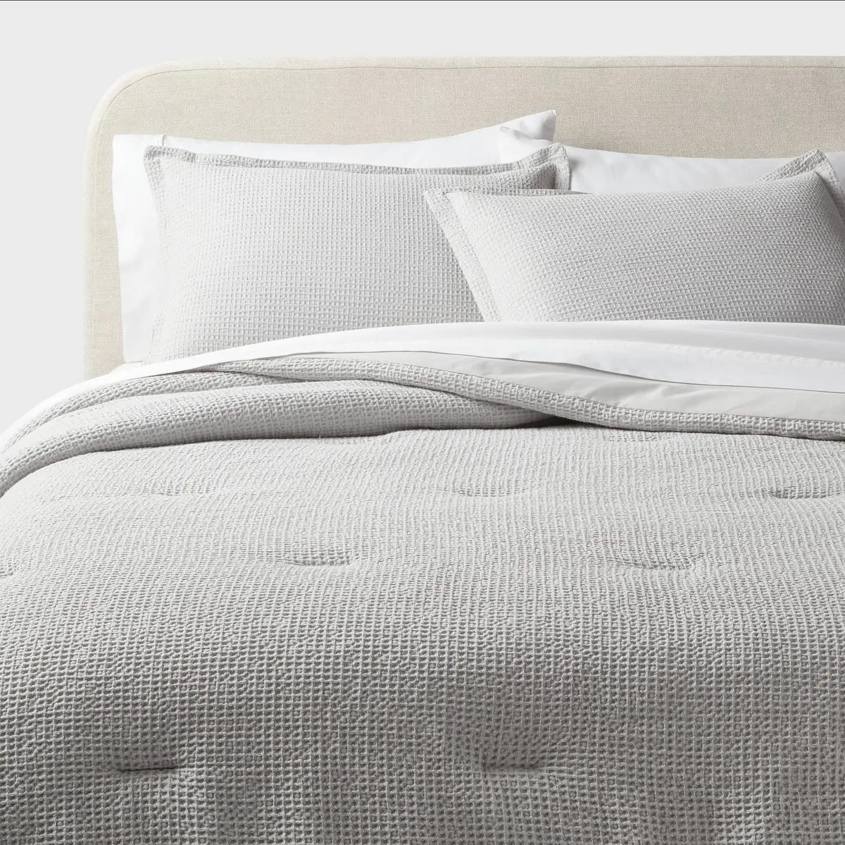 Full/Queen Washed Waffle Weave Duvet & Sham Cover Set - Light Grey 1