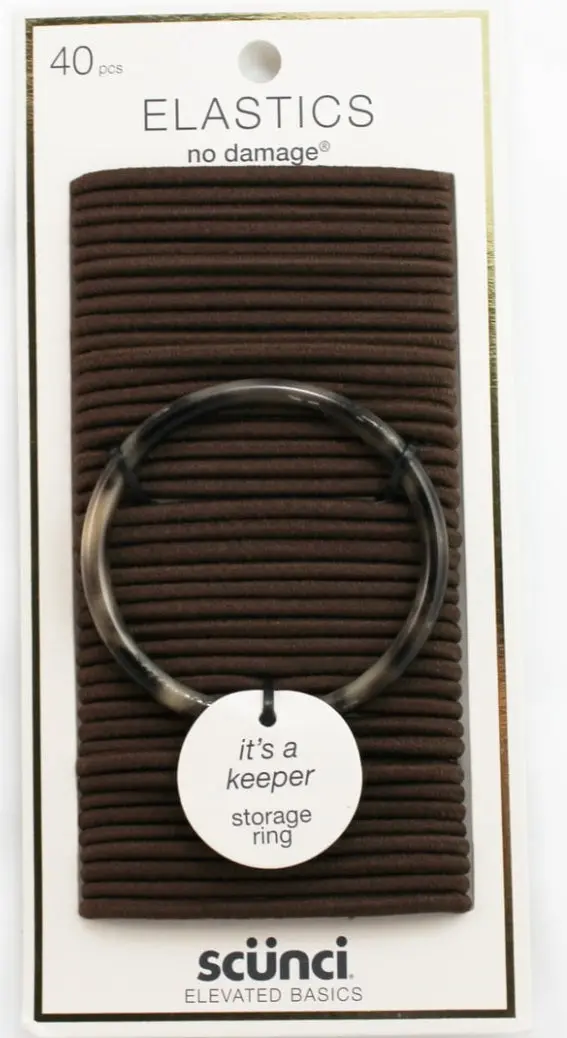 Scunci 4Mm No Damage Elastics With Bonus Ring Holder Brown - 40Pk Brown 1