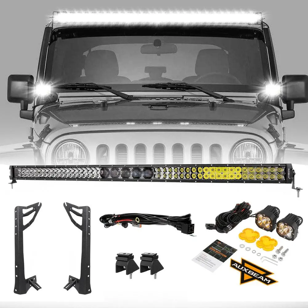 52" 5D-Pro Led Light Bar & 3"Led Pods & 2 In 1 Design Windshield Mounting Brackets For Jeep Wrangler Jk 2007~2017 1