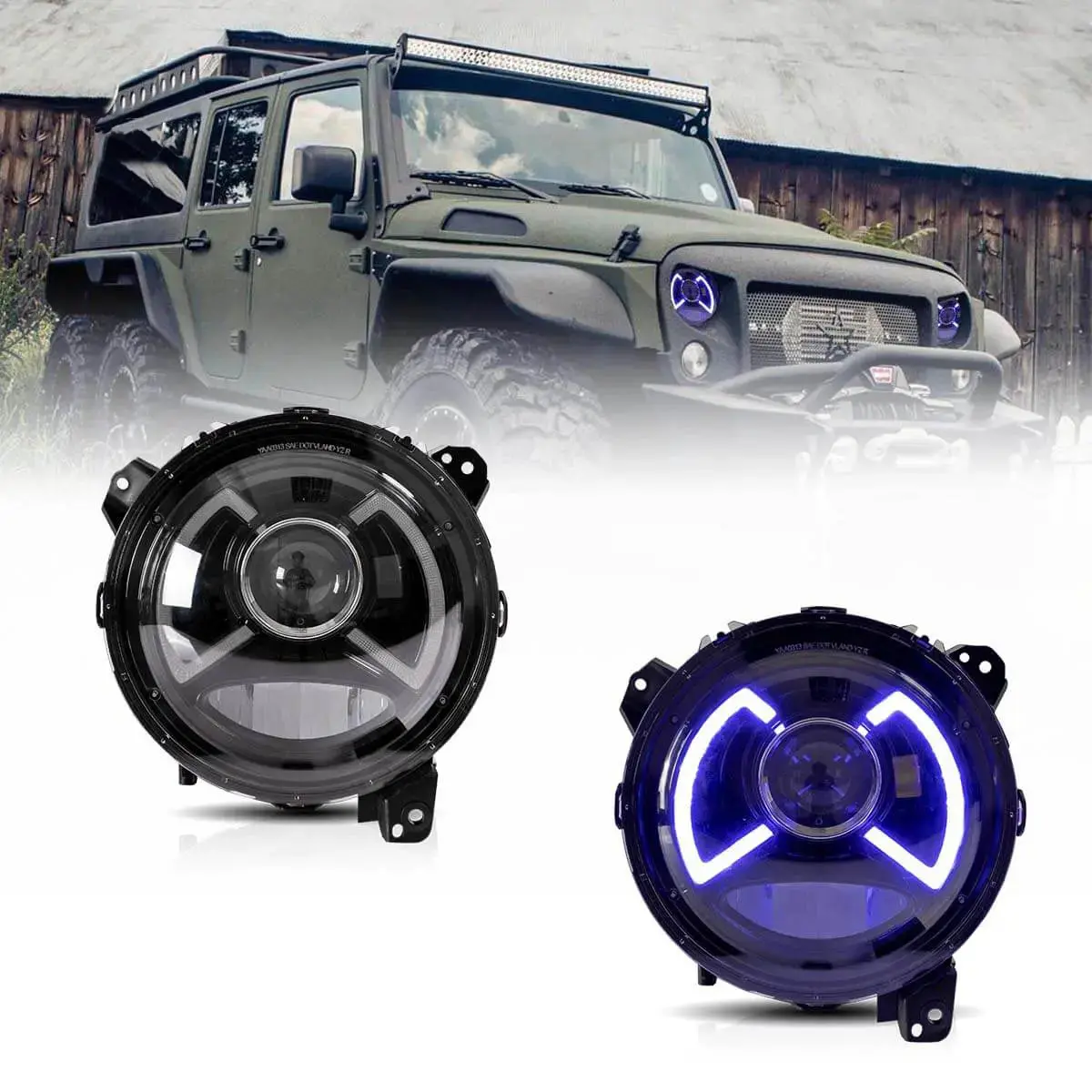 Full Led Dual Beam Projector Headlight Assembly With Blue Breath Light Black For 2018-Present Jeep Wrangle 4Th Gen (Jl) & 2019-Present Jeep Gladiator (Jt) 1