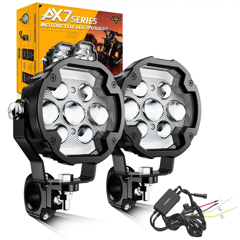 🆕4.2 Inch Motorcycle Auxiliary Led Spotlight, 72W Ax7 Series Dual Color Switchback Driving Fog Light With 3+4 Modes For Motorcycle Jeep Suv Atv Truck | 2Pcs/Set 1