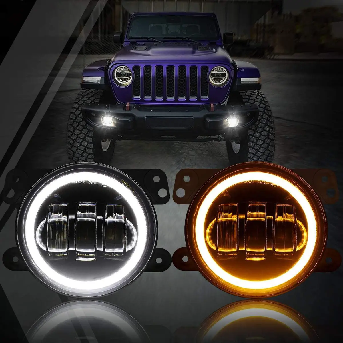 4 Inch 30W Led Fog Lights With White Drl+Amber Turn Signal For Jeep Wrangler 07-18 Jk Tj Lj Front Bumper Lamp 1