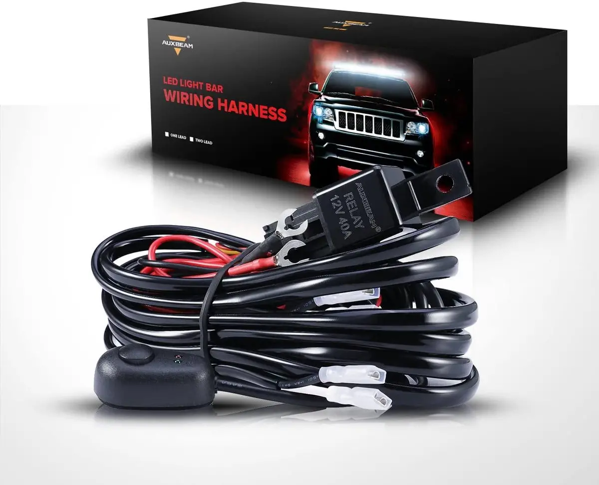 (2 Lead) Led Light Bar Wiring Harness Kit With Fuse Relay On/Off Switch For Led Off-Road Driving Work Light 1