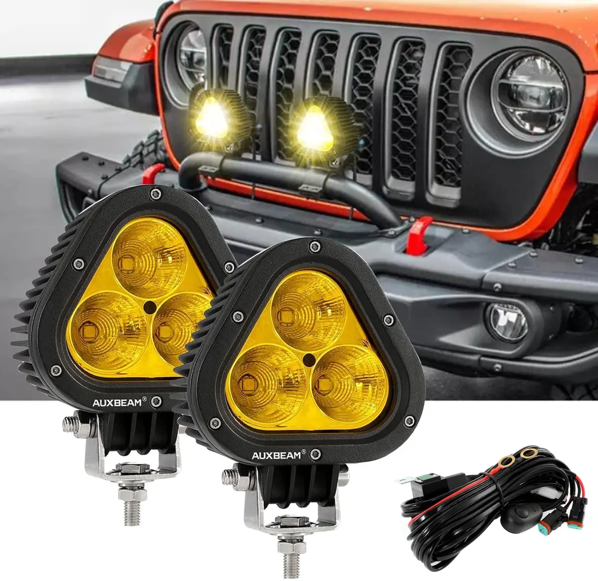 T4 Series | 4 Inch 90W Triangle Spot Amber Led Pods Lights 1