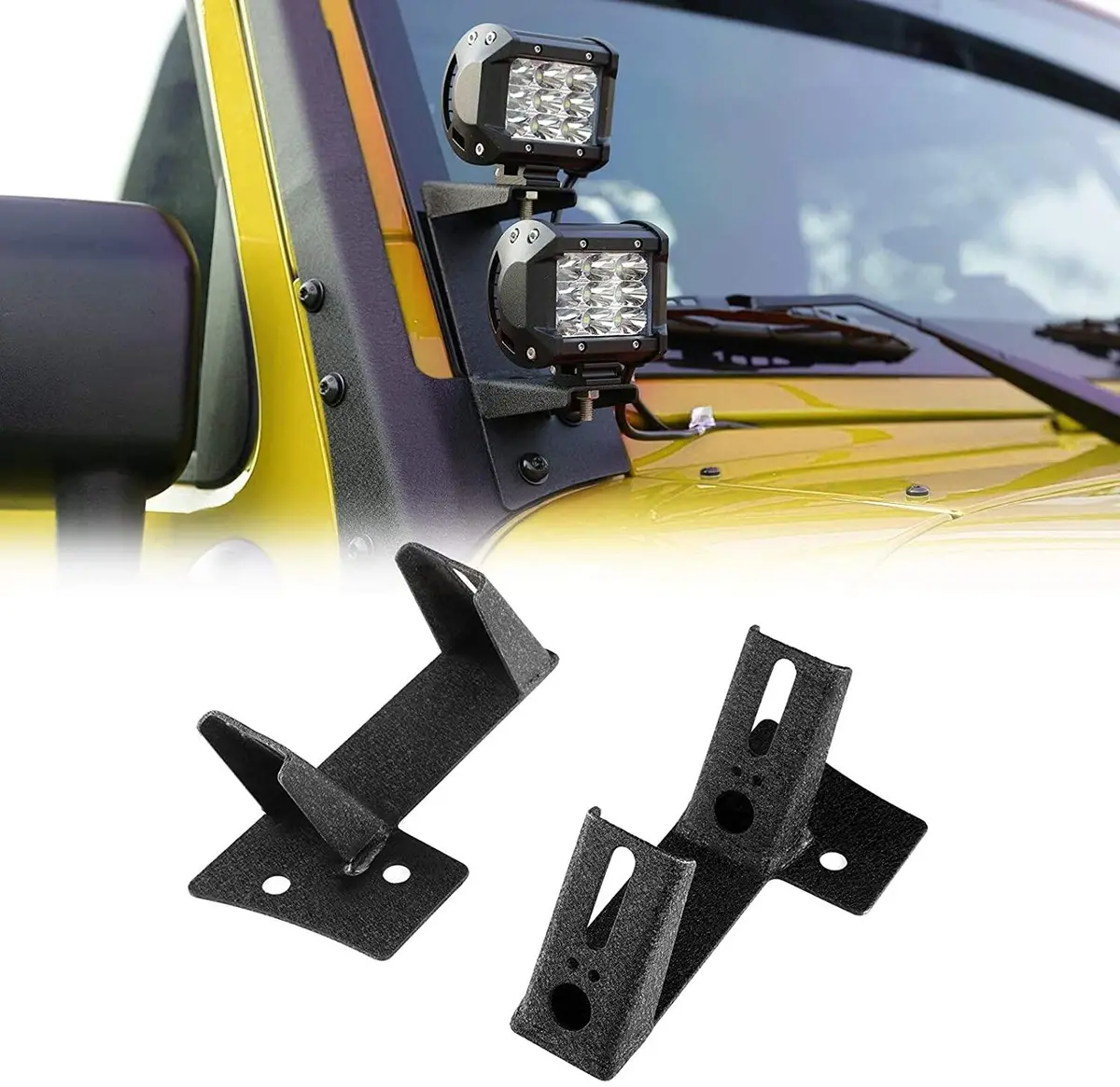 2Pcs Black Dual A-Pillar Light Lower Windshield Hinge Mounting Brackets Led Pod Light For 2007-2017 Jeep Wrangler Jk 1