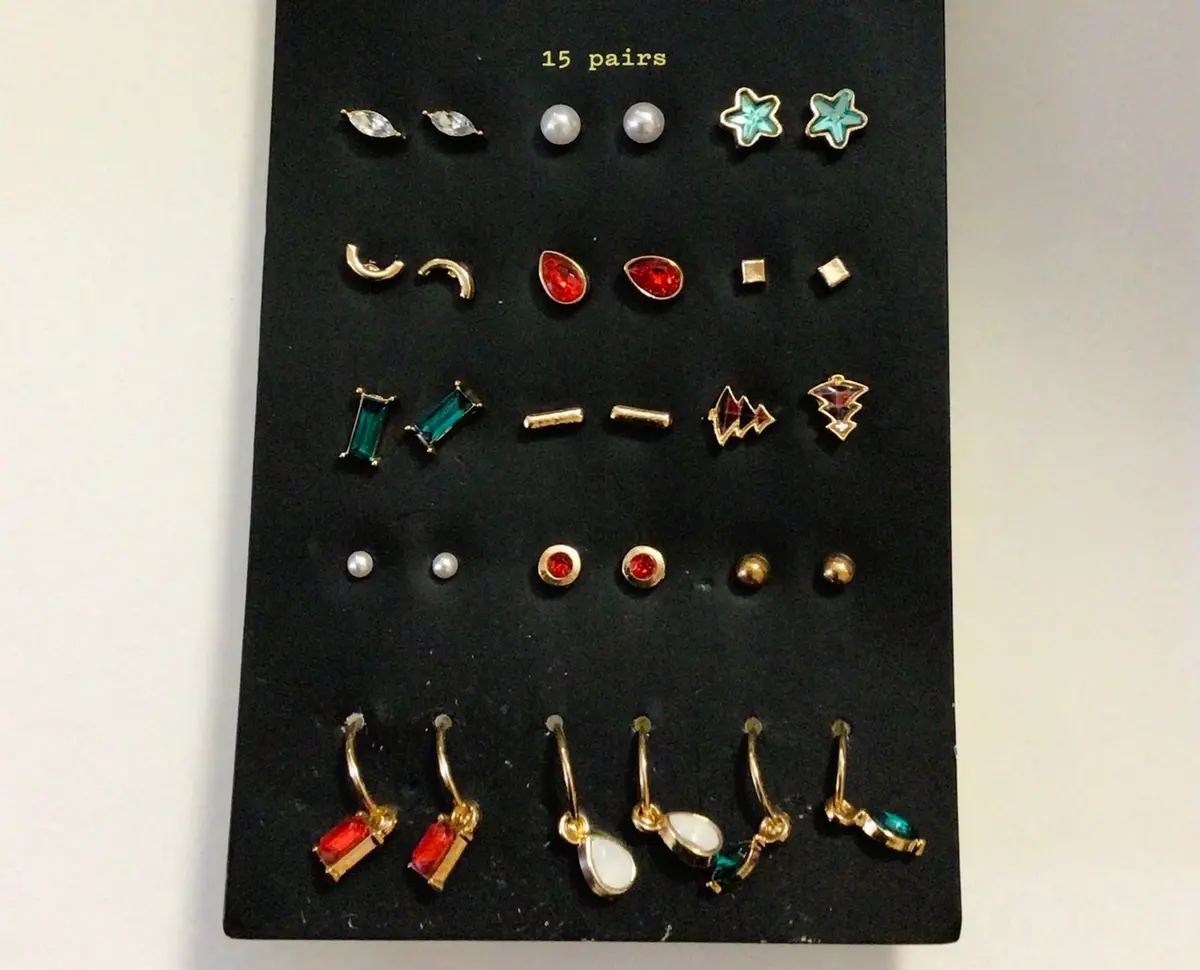 Multi Gem & Hoop Earring - 15Pc 1