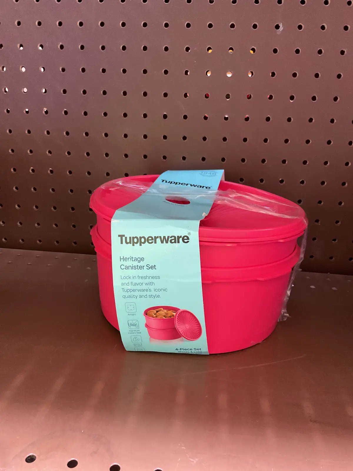 Tupperware Heritage 2Pk 7.5C Plastic Cookie Canisters Pink 1