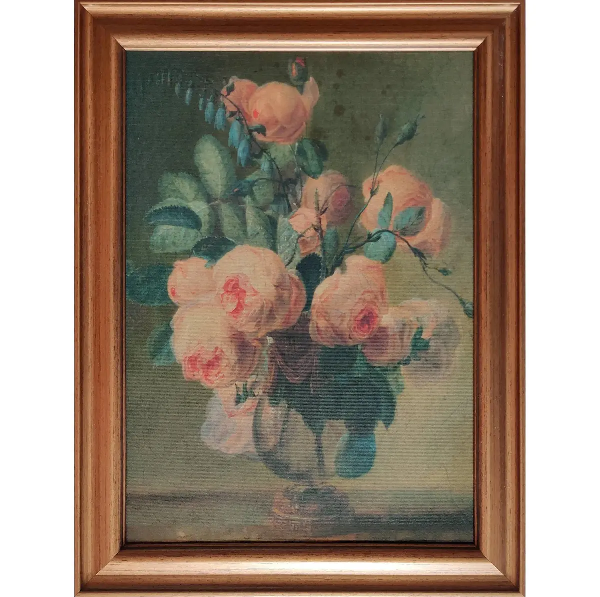 12" X 16" Antique Floral Framed Canvas Board Olive Green 1