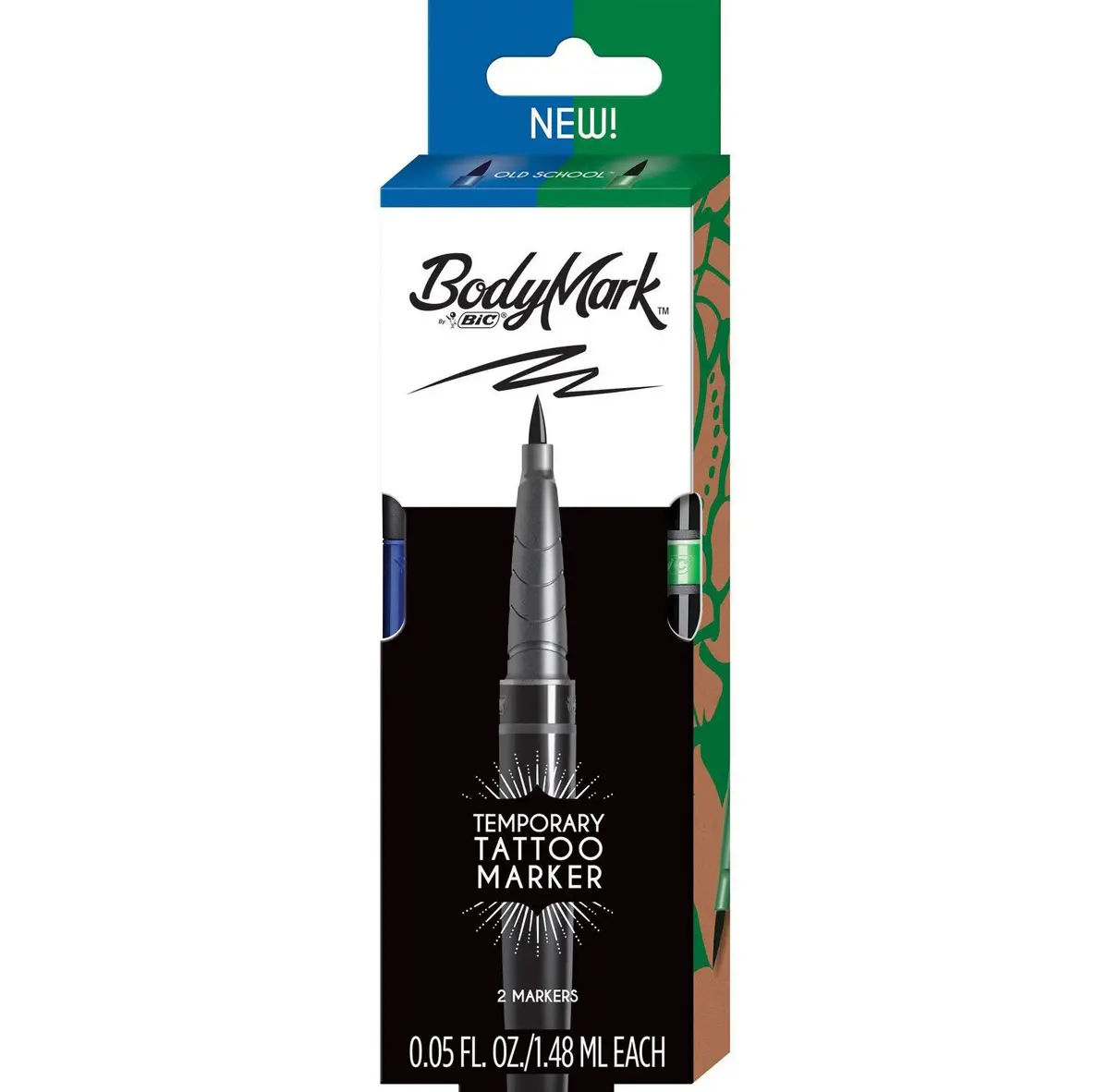 Body Mark Old School Temporary Tattoo Marker- Blue/Green- 2Pk 1