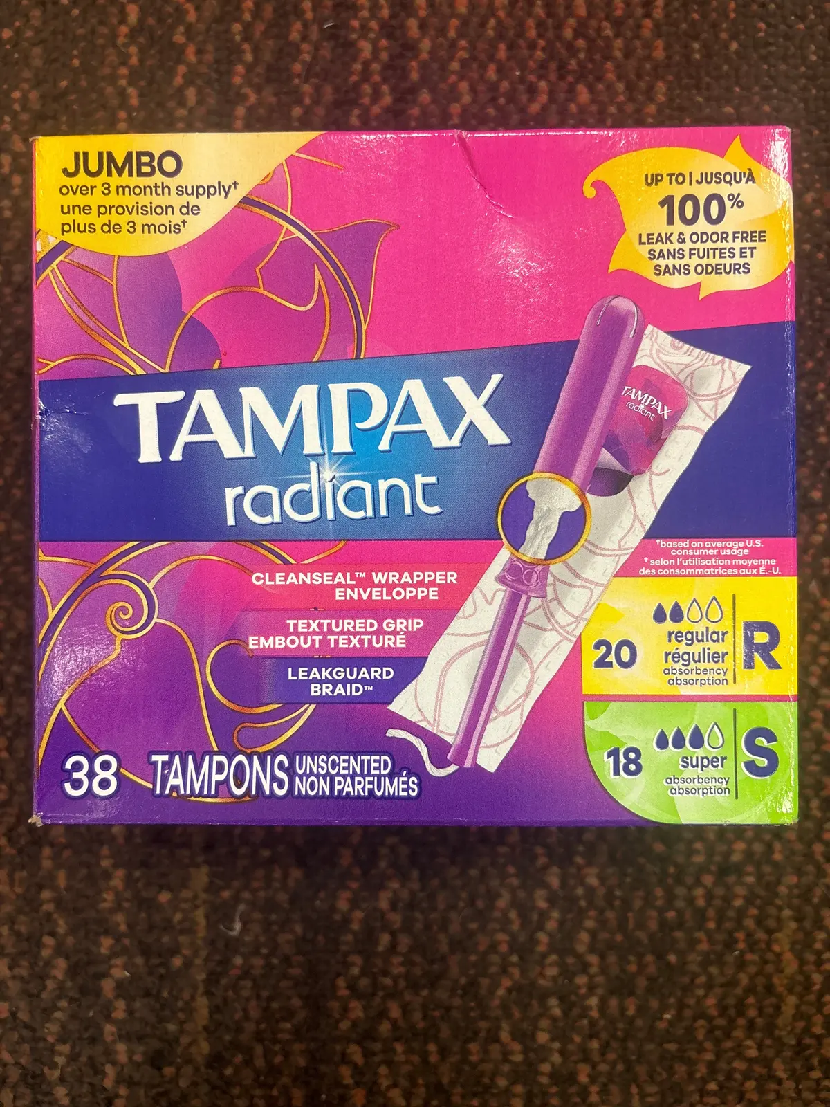 Tampax Radiant Duopack Regular/Super Absorbency Unscented Plastic Tampons -
38Ct 1