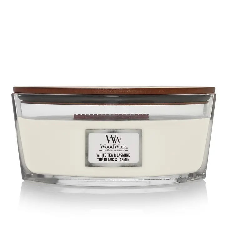 Woodwick Geurkaars Ellipse White Tea & Jasmine - 9 Cm / 19 Cm - Geurkaars In Glas - Houten Lont 1