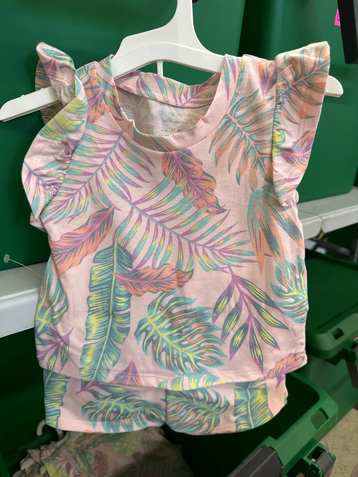 Kids Pink W/Leafs Top & Bottom Set-12M 1