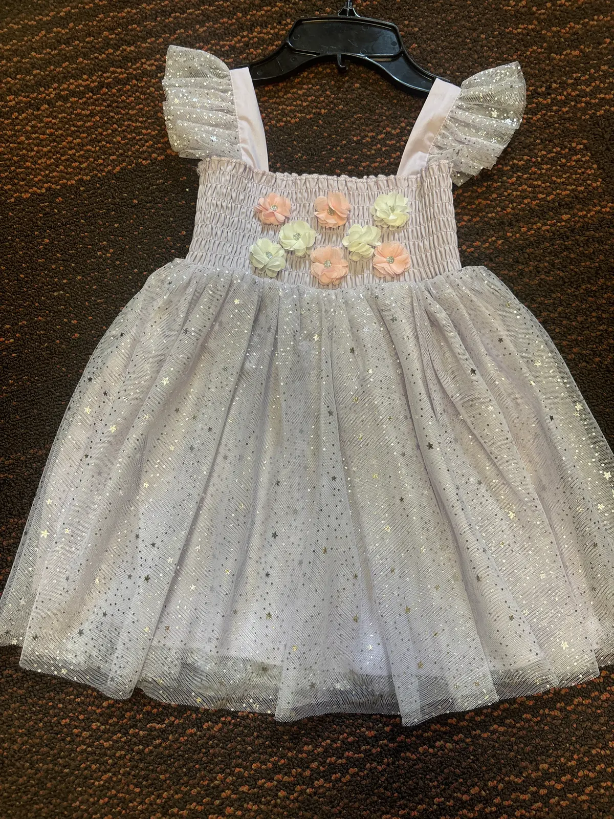 Kids Dress - Purple/Silverstars/Pink & White Flowers 1