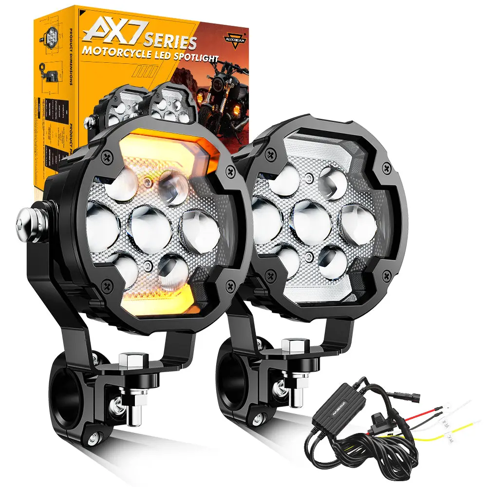 🆕4.2 Inch Motorcycle Auxiliary Led Spotlight, 72W Ax7 Series Dual Color Switchback Driving Fog Light With 3+4 Modes For Motorcycle Jeep Suv Atv Truck | 2Pcs/Set 1