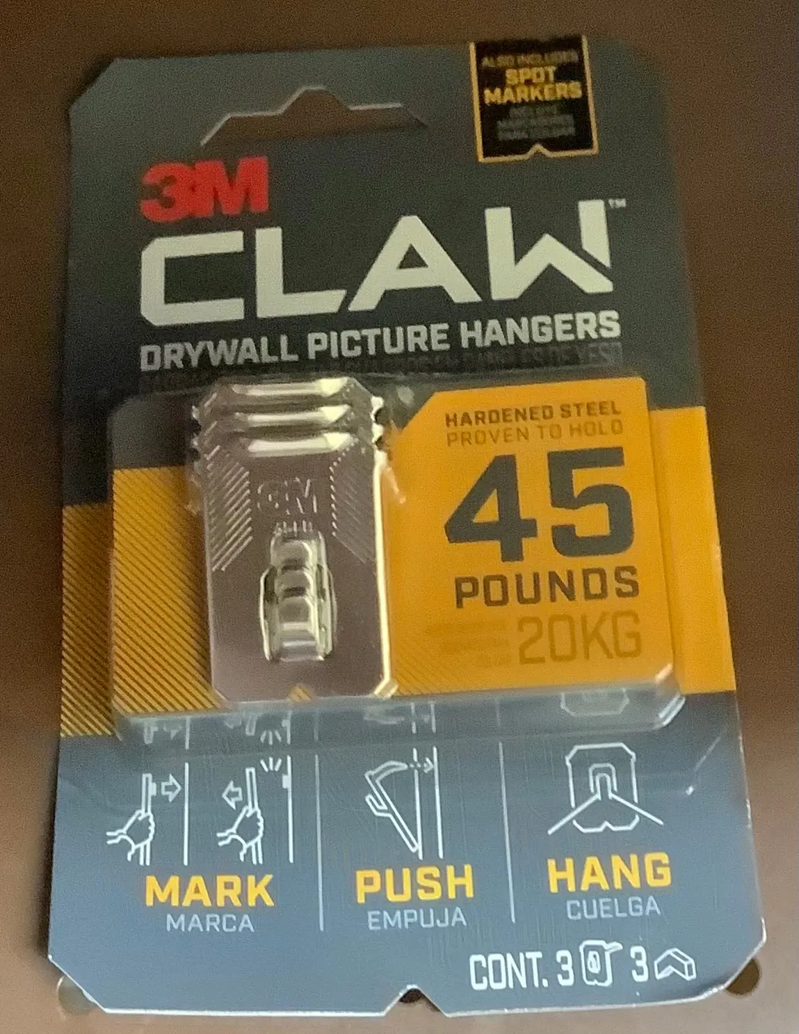 3М Claw 45Lbs Drywall Picture Hanger With Temporary Spot Marker 1