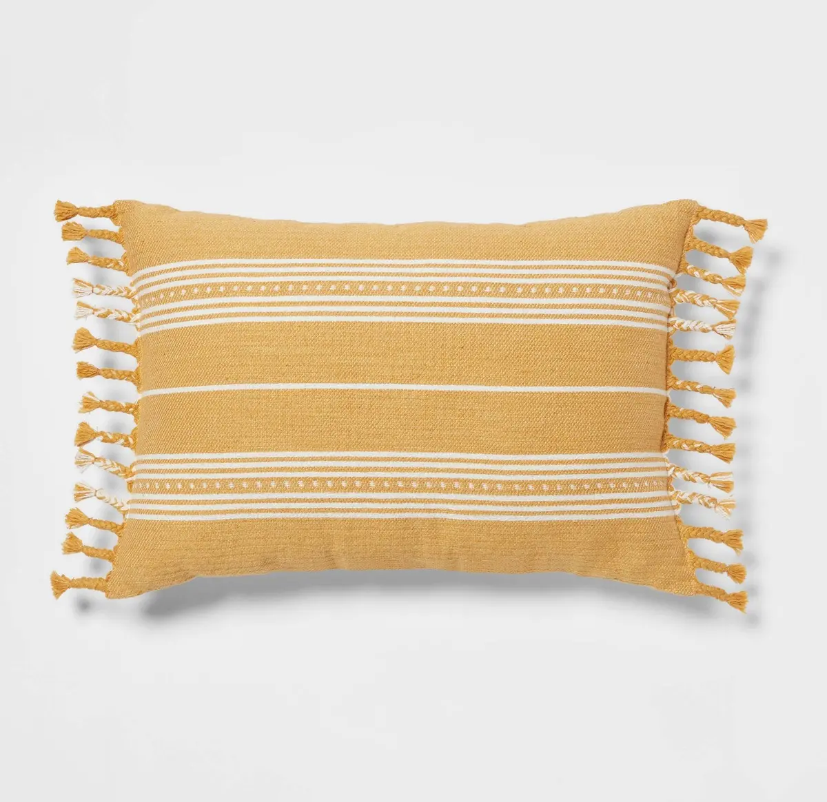 Oblong Woven Stripe Braided Fringe Decorative Throw Pillow - Yellow 1