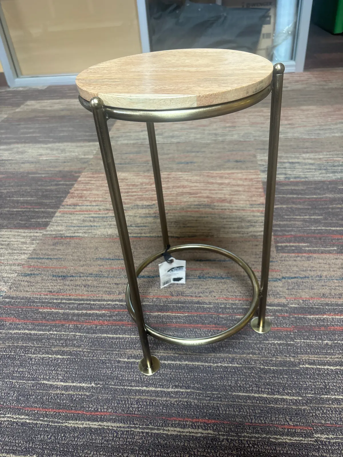 18" Wood & Brass Round Plant Stand 1