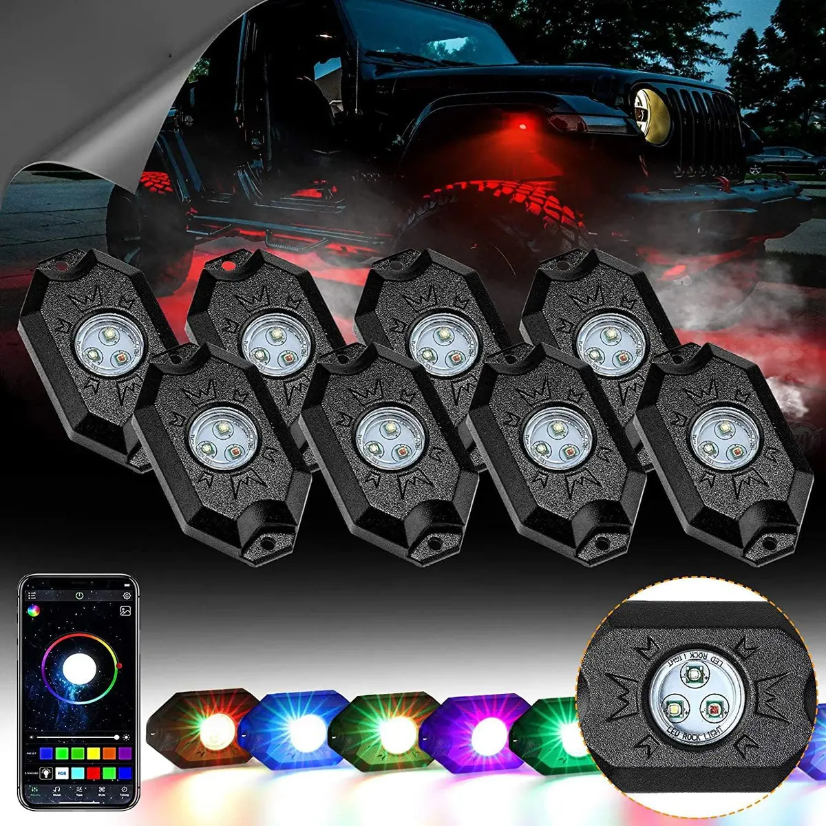 (4Pcs/8Pcs/12Pcs Set) Rgb Led Rock Light Set With Bluetooth Controller 2