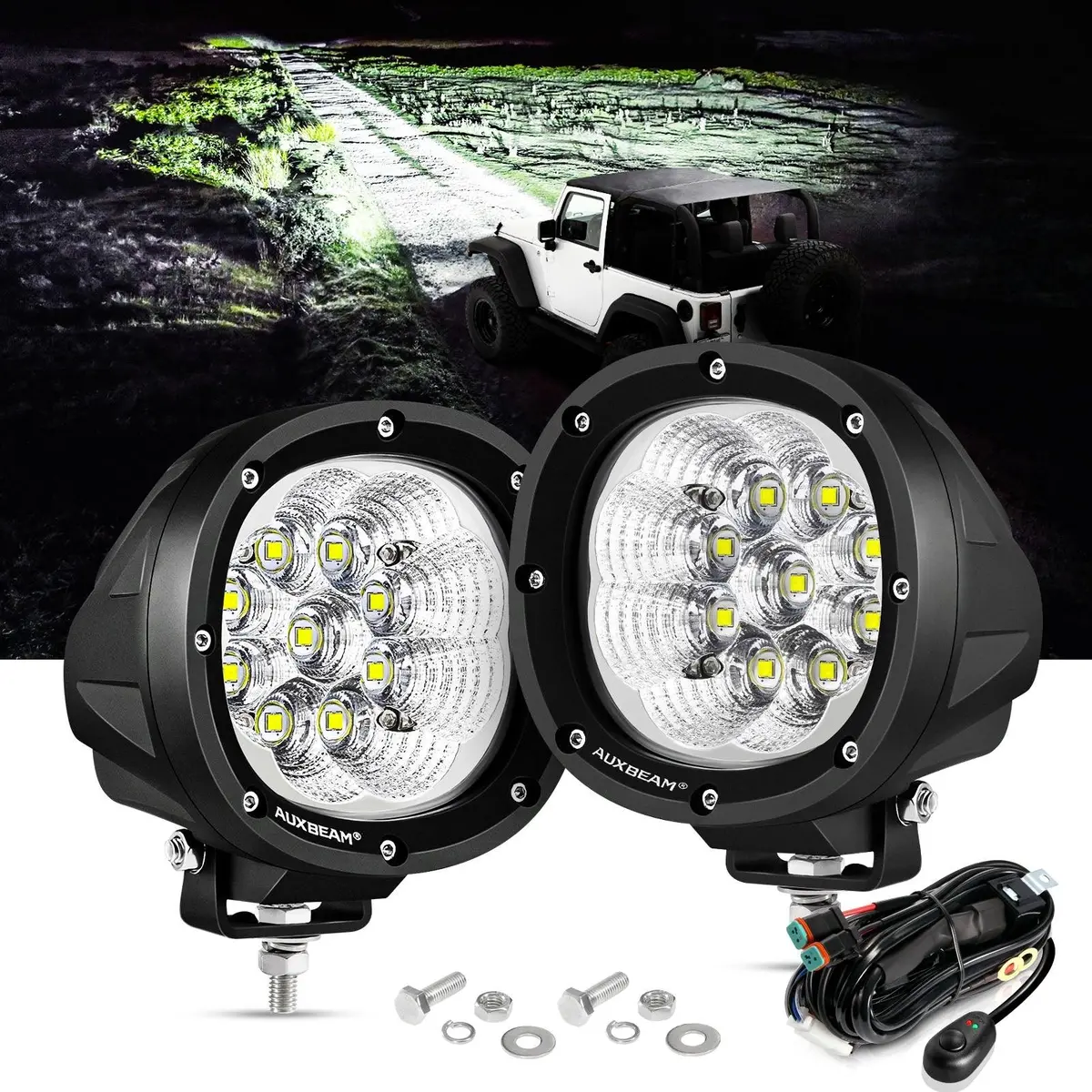 P4 Series | 4 Inch 90W 9000Lm Round Led Driving Lights Flood White Pod Lights 1