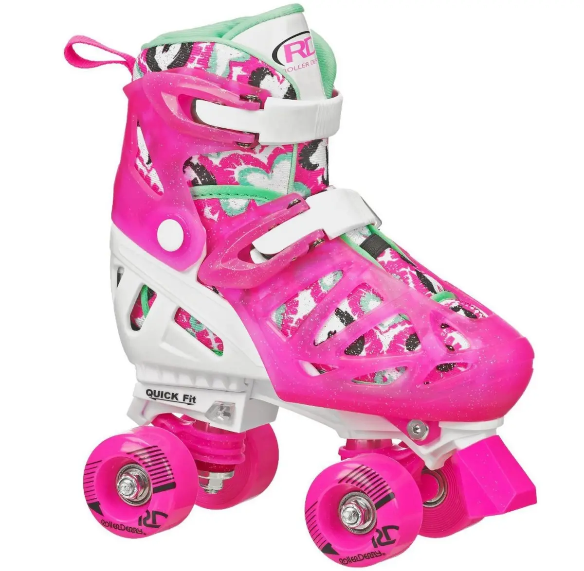 Roller Derby Trac Star Youth Kids' Adjustable Roller Skate - White/Pink M (12-2) 1