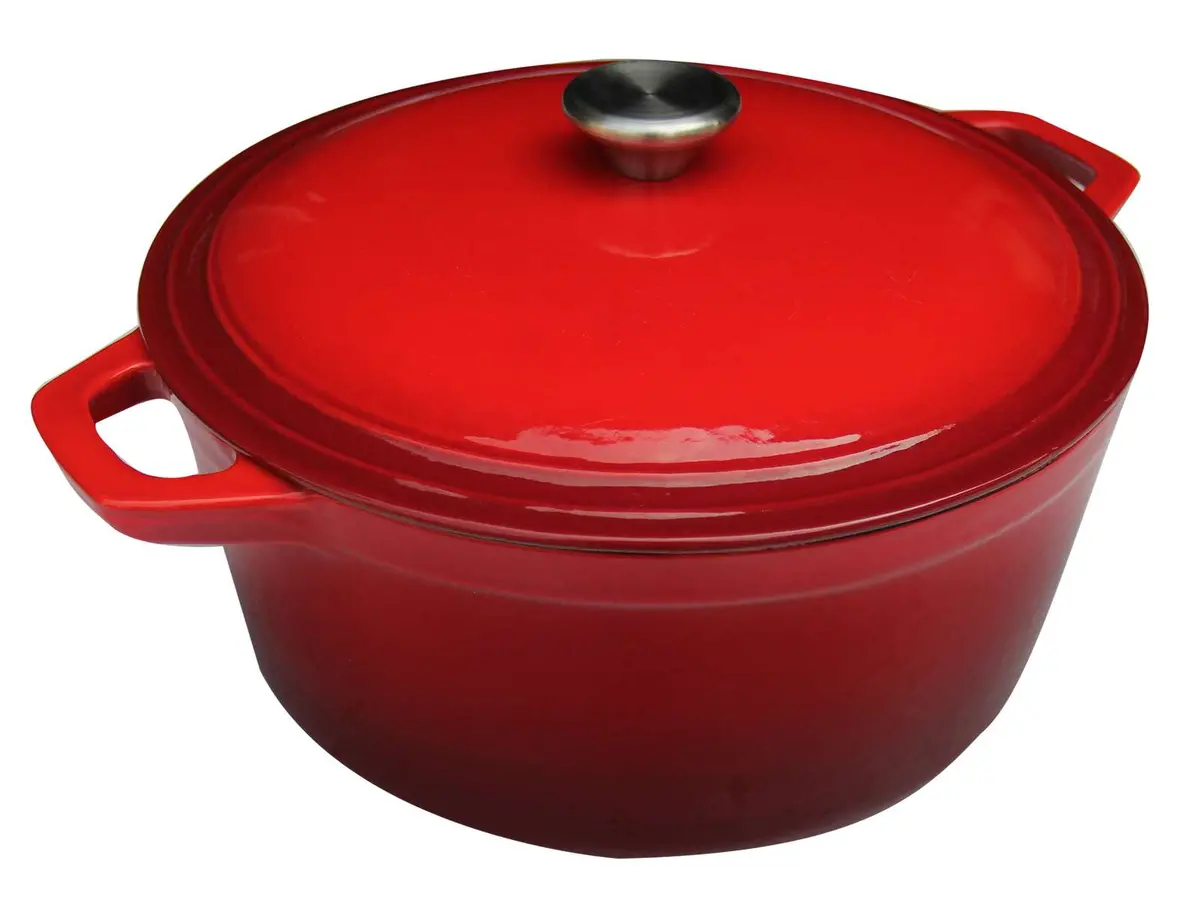 Cookinglife Braadpan Met Deksel Cast Iron Gietijzer Rood - Ø 24 Cm / 3.5 Liter  - Geëmailleerde Anti-Aanbaklaag 1