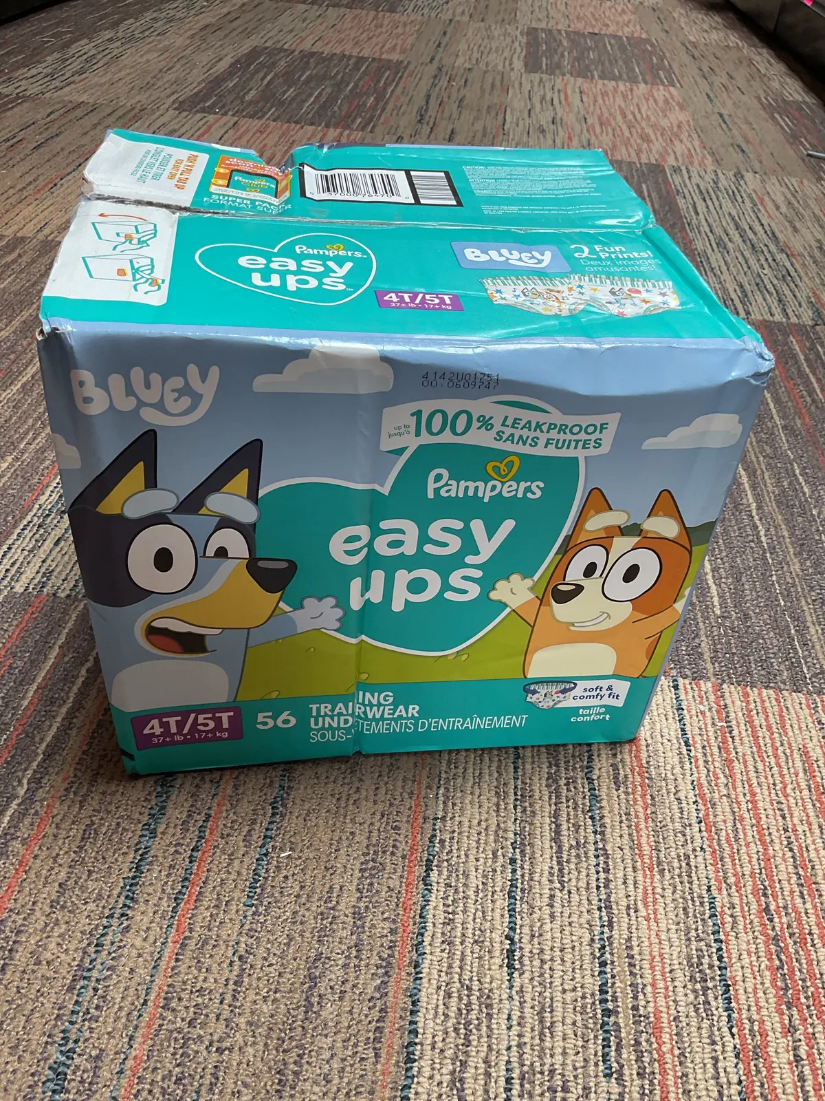 Pampers Easy Ups Boys' Bluey Training Underwear - Size
4T-5T - 56Ct Damaged Box 1