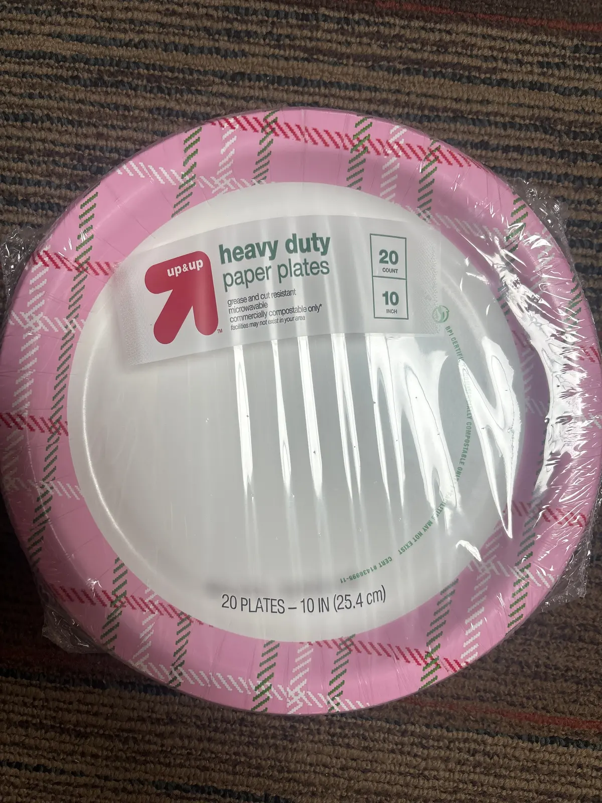 10In Paper Plate - 20 Plates Per Pack - Pink Plaid 1