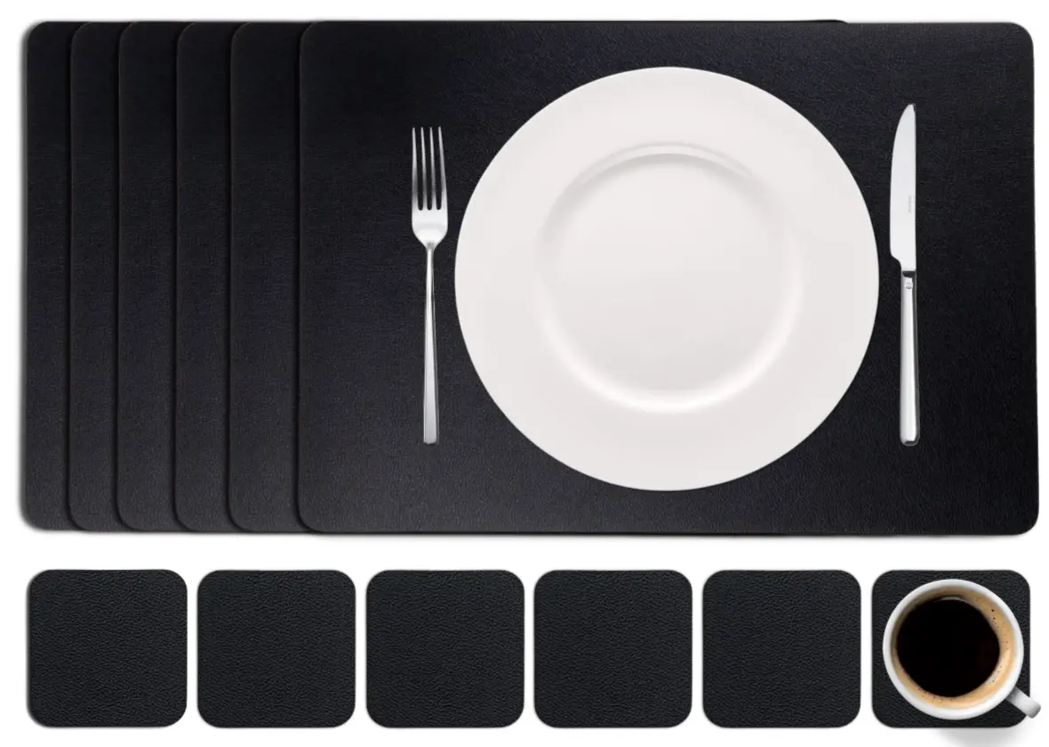 Cookinglife 6 Placemats + 6 Onderzetters - Vegan Leer - Zwart 1