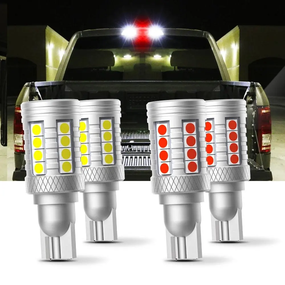 921 912 Led Bulbs Cargo Light High Mount Stop 3Rd Brake Light Combo, White & Strobe Red Kit | 4 Bulbs 1