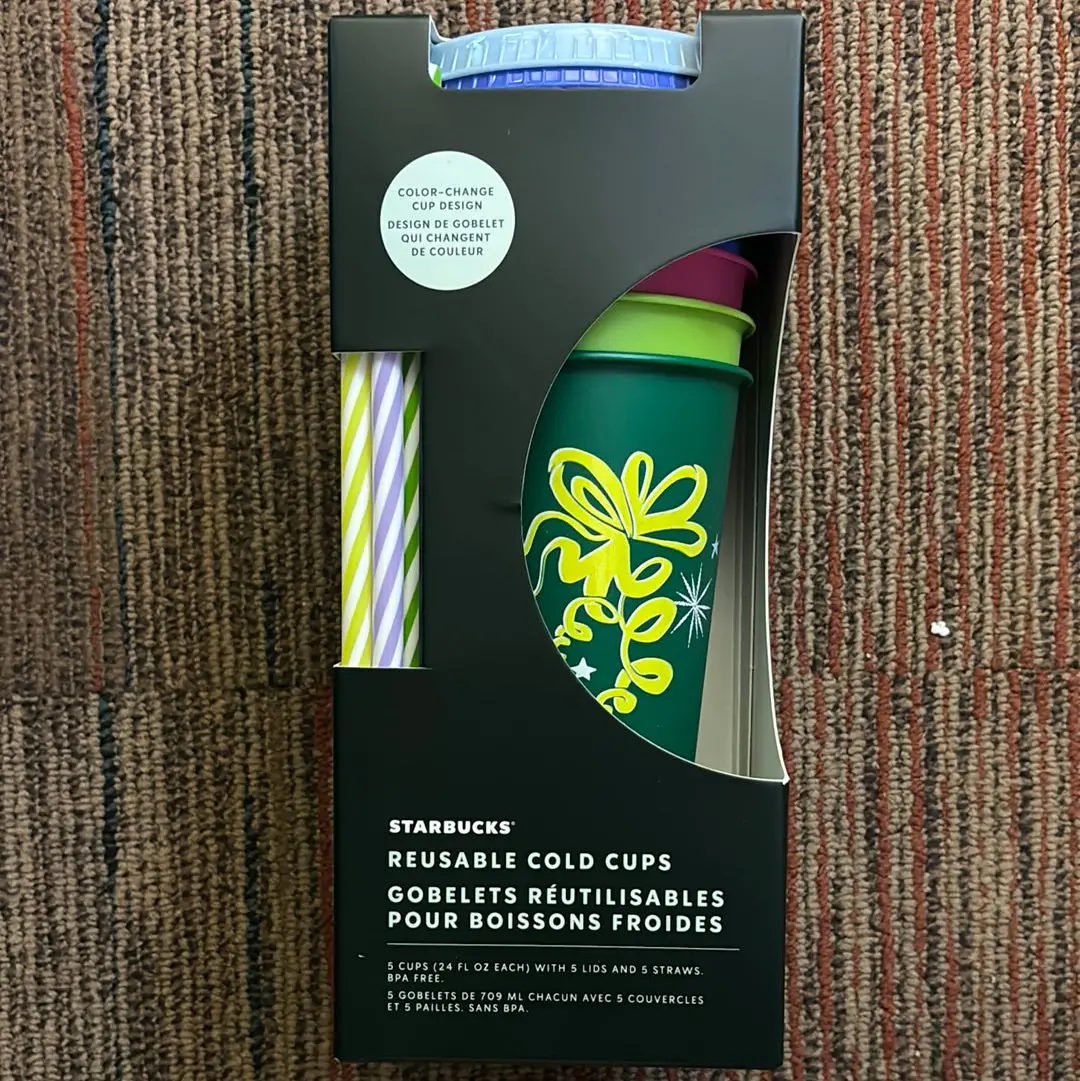 Starbucks 5 Reusable Cold Cups With Lids And Straws 1
