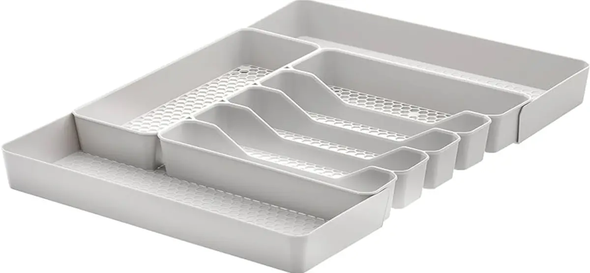 6-Divider Expandable Silverware Tray (Stone Gray) - In-Drawer Organizer For Kitchen Accessories, Cutlery, Knives, & More/Easy-To-Clean Home & Apartment Essential 1