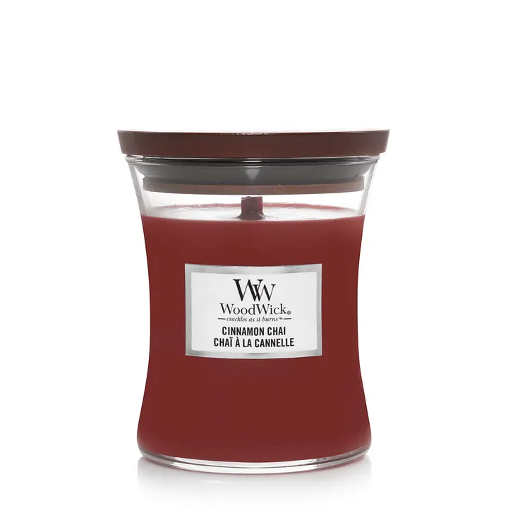 Woodwick Geurkaars Medium Cinnamon Chai - 11 Cm / Ø 10 Cm - Geurkaars In Glas - Houten Lont 1
