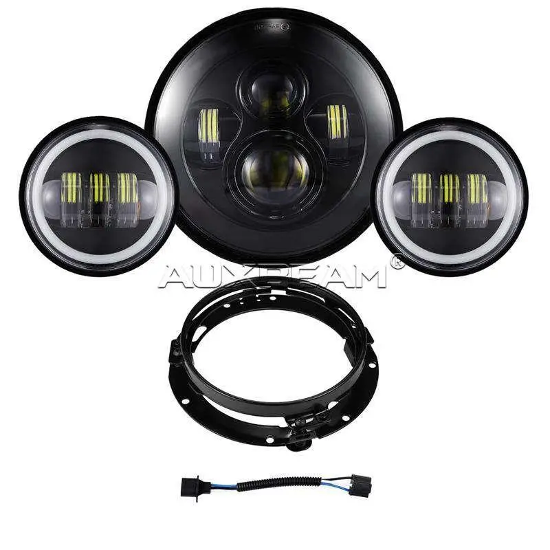 (3Pcs/Set) 7'' Harley Projector Light + 4.5'' Fog Lights Kits 1
