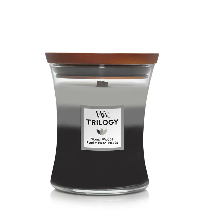Woodwick Geurkaars Medium Trilogy Warm Woods - 11 Cm / Ø 10 Cm - Geurkaars In Glas - Houten Lont 1