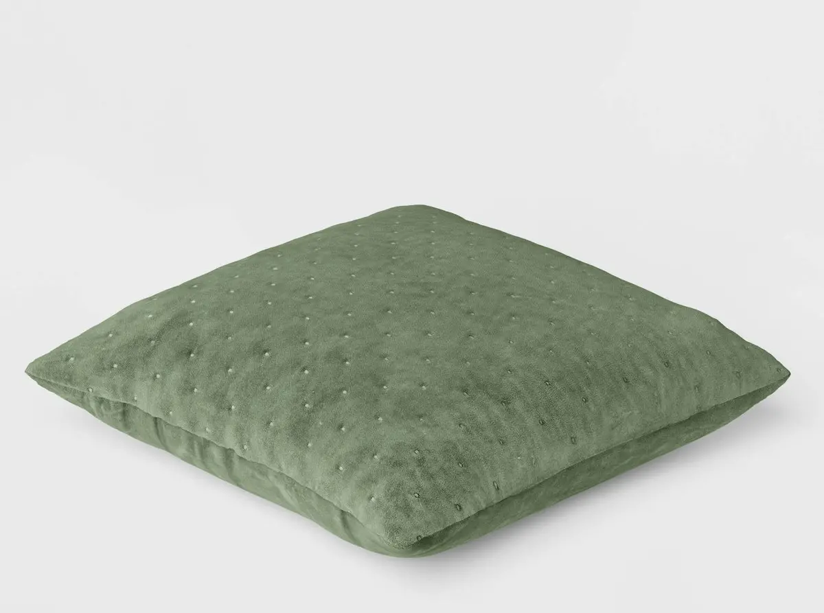 Quilted Velvet Square Throw Pillow Light Green 1