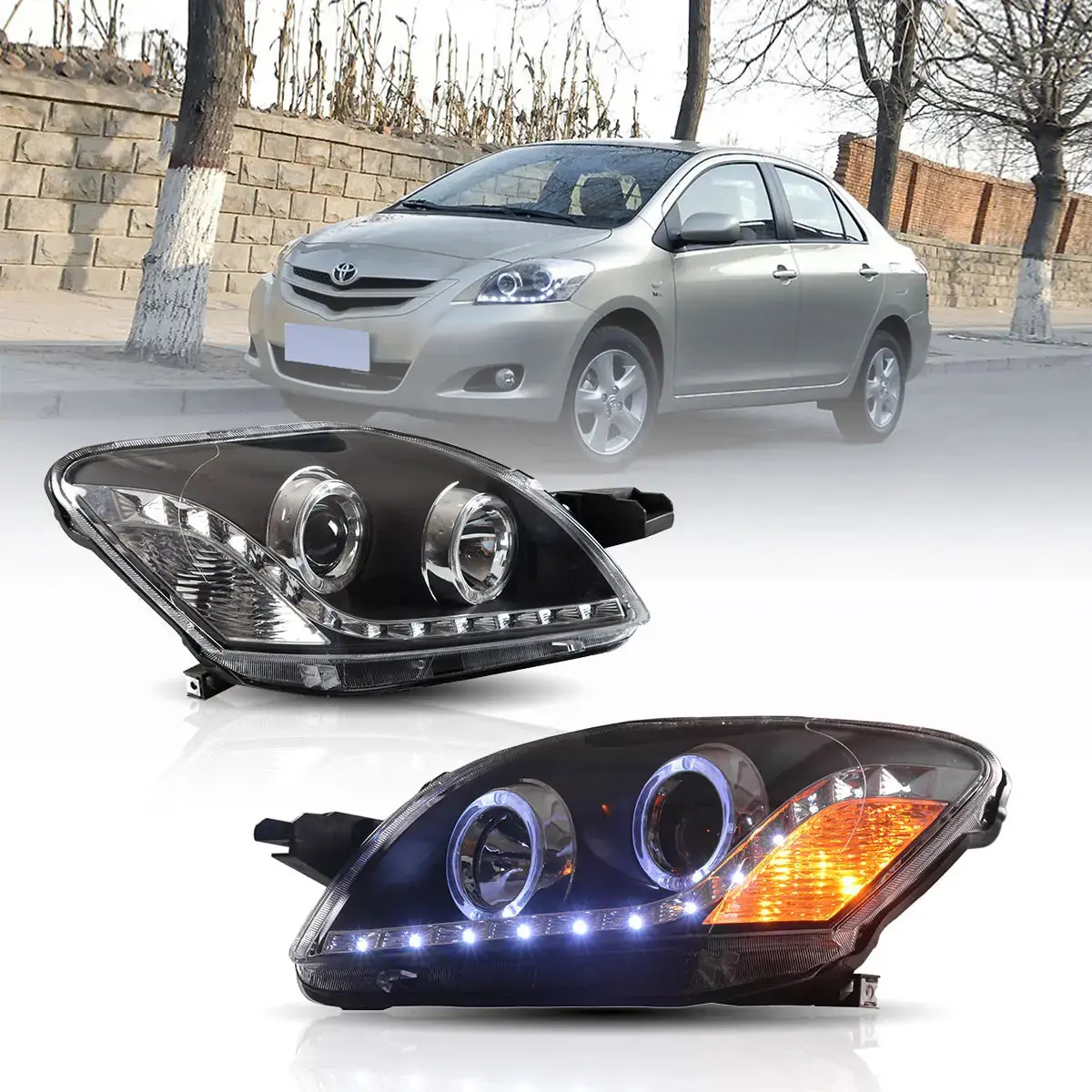 Led Rrojector Headlight Assembly Black For 2005-2013 Toyota Vios/Yaris 2Th Gen (Ncp93) Sedan 1