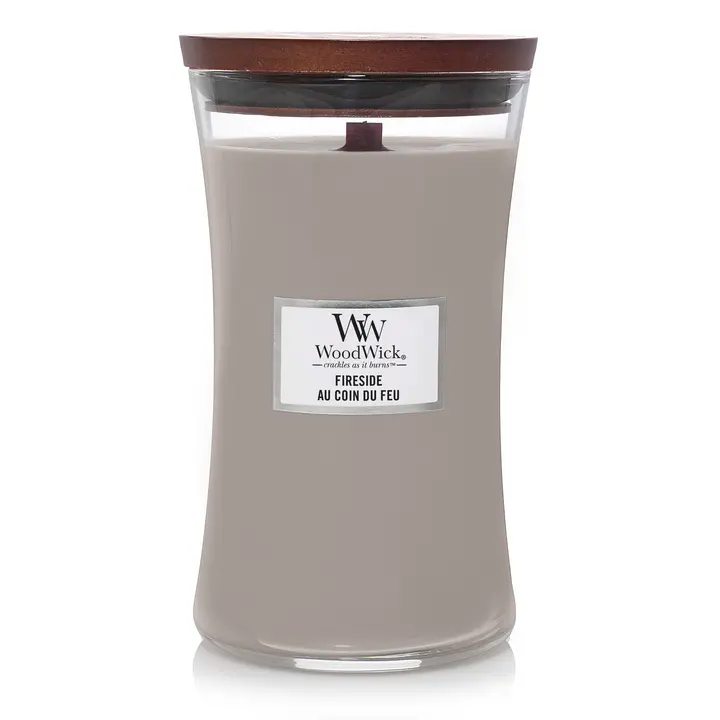 Woodwick Geurkaars Large Fireside - 18 Cm / Ø 10 Cm - Geurkaars In Glas - Houten Lont 1