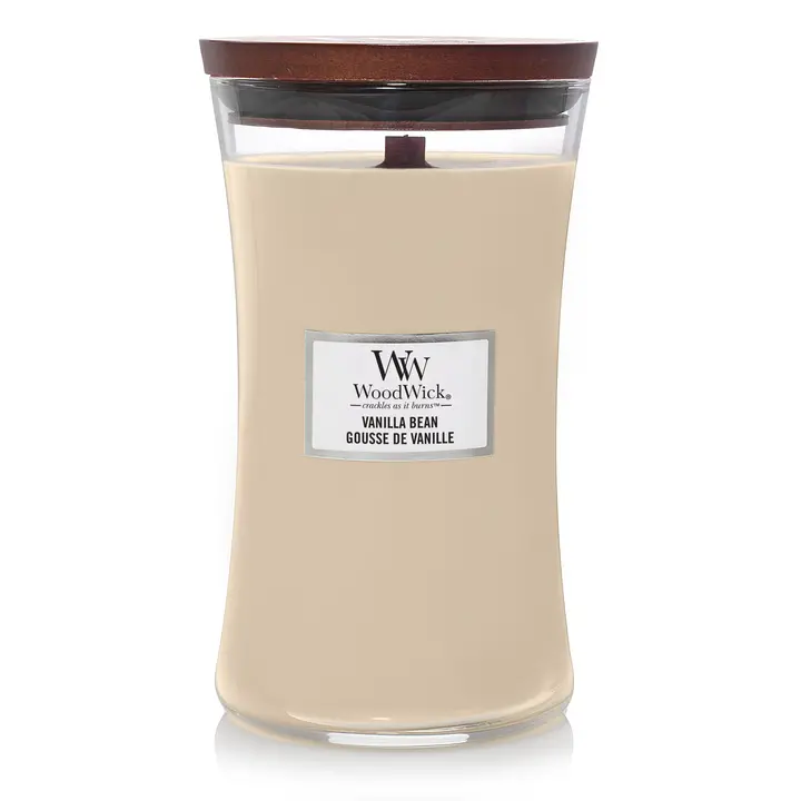Woodwick Geurkaars Large Vanilla Bean - 18 Cm / Ø 10 Cm - Geurkaars In Glas - Houten Lont 1