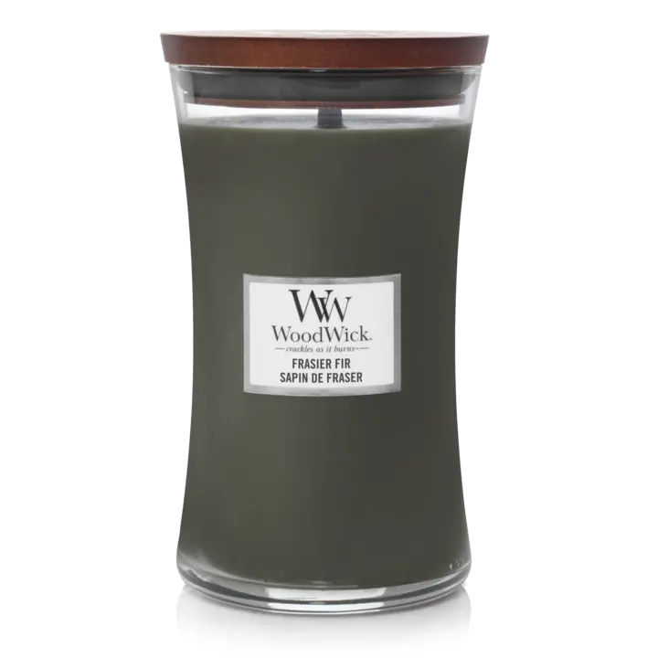 Woodwick Geurkaars Large Frasier Fir - 18 Cm / Ø 10 Cm - Geurkaars In Glas - Houten Lont 1