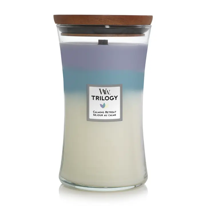 Woodwick Geurkaars Large Trilogy Calming Retreat - 18 Cm / Ø 10 Cm - Geurkaars In Glas - Houten Lont 1