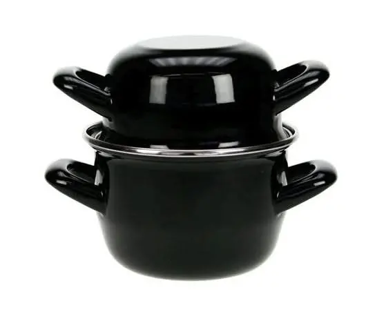 Cosy & Trendy Mosselpan - Emaille - Zwart - Ø 12 Cm / 900 Ml - Geëmailleerde Anti-Aanbaklaag 1